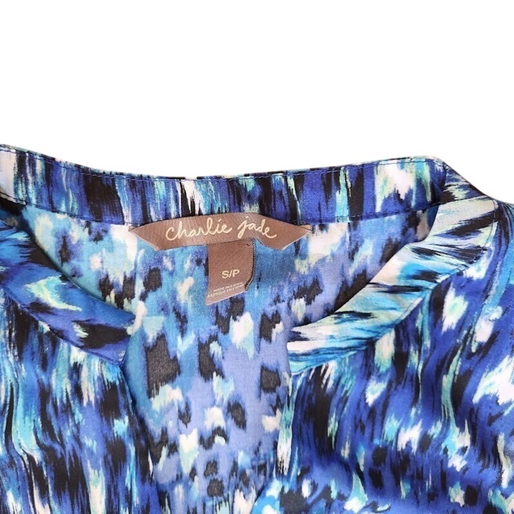 Charlie Jade Women Blue Abstract Print Sleeveless Boho Chic Blouse Top Small A49 - Picture 6 of 9